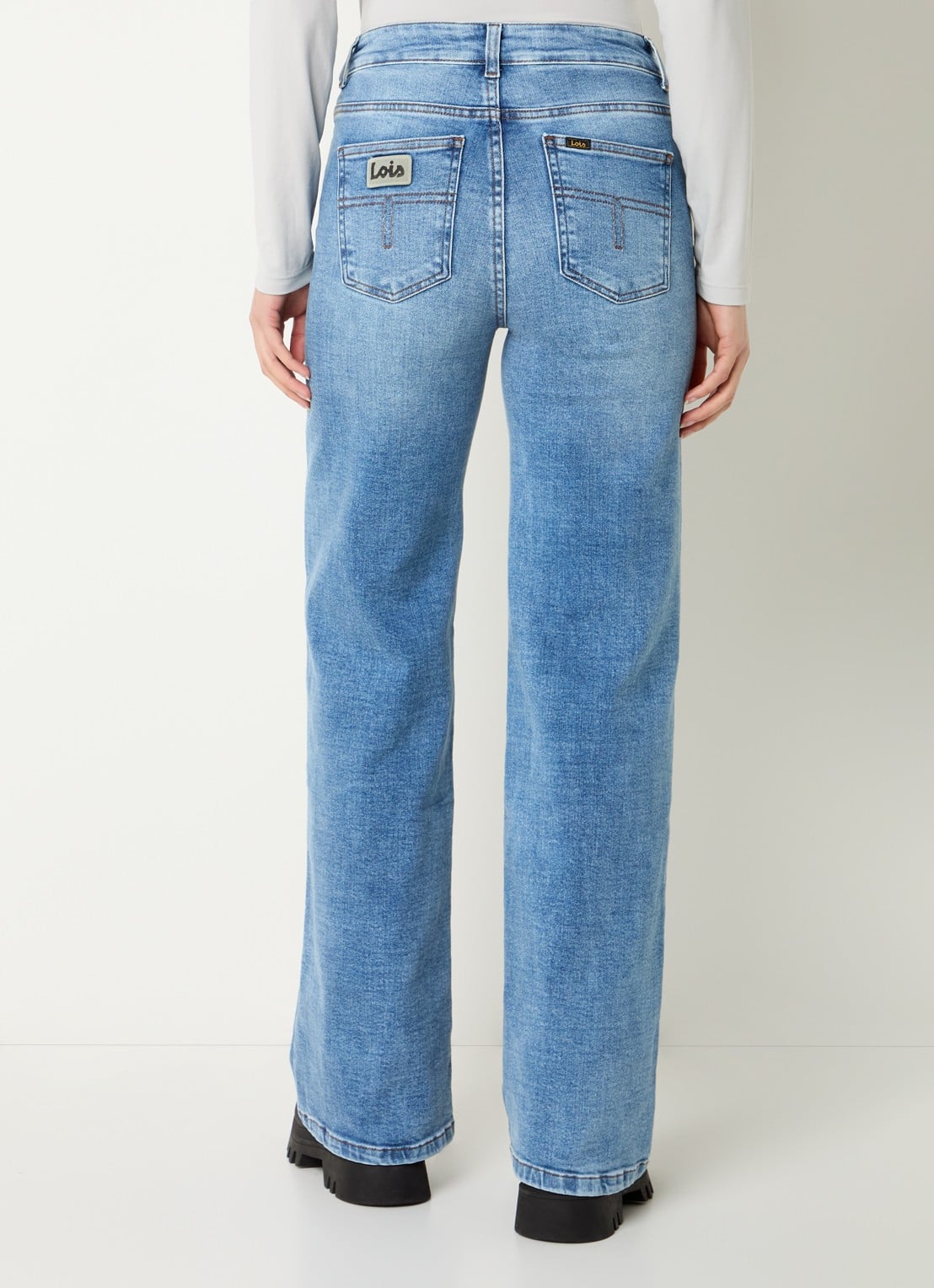 Lois Palazzo high waist flared fit jeans met medium wassing - achterkant 3 indigo