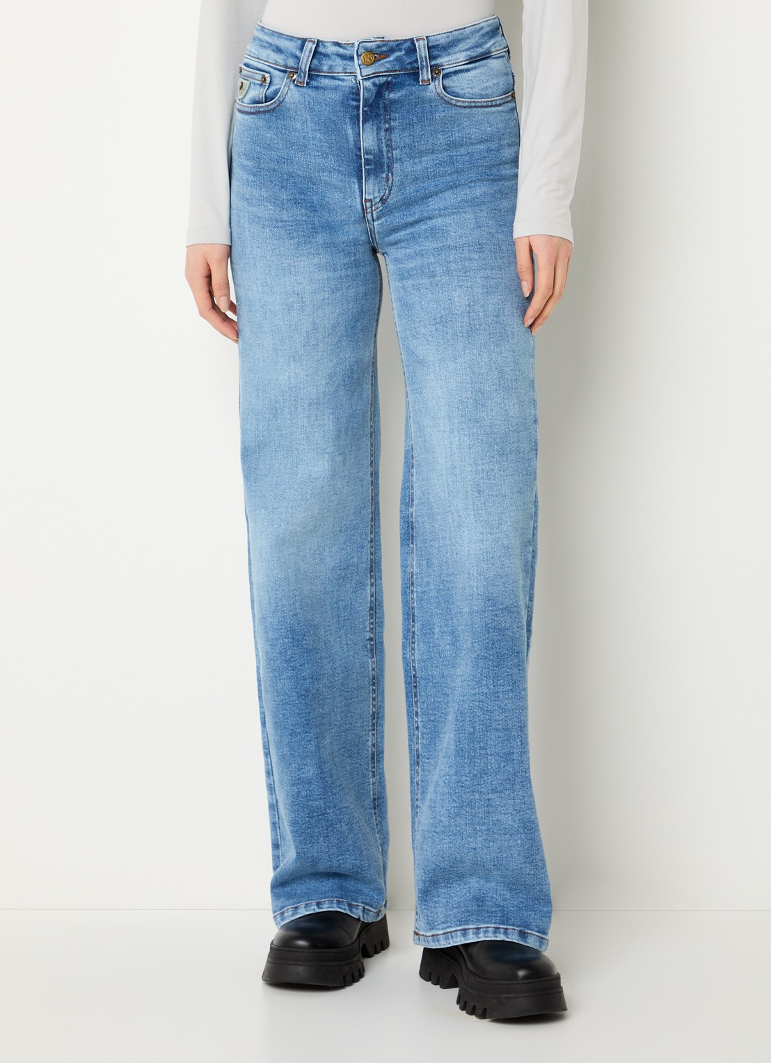 Lois Palazzo high waist flared fit jeans met medium wassing - detail 4 indigo