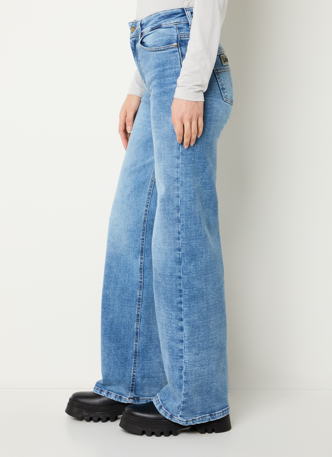 Lois Palazzo high waist flared fit jeans met medium wassing - detail 5 indigo