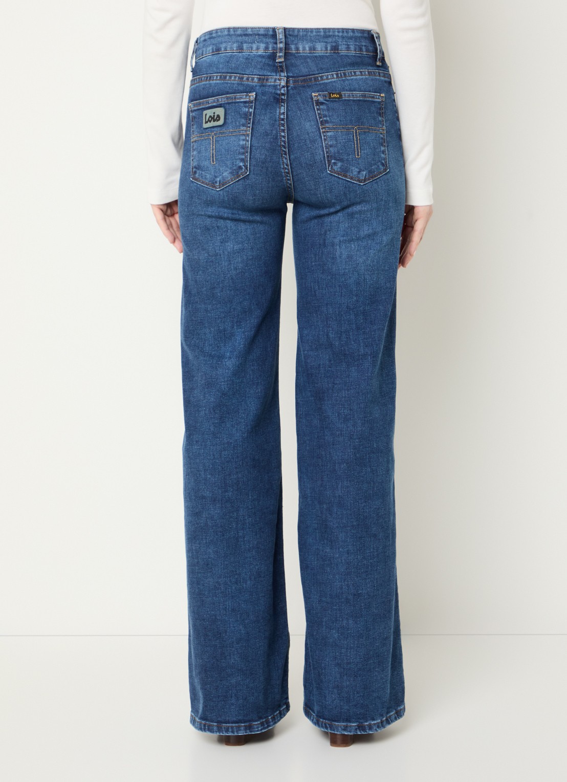Lois Palazzo high waist straight leg jeans met donkere wassing - achterkant indigo