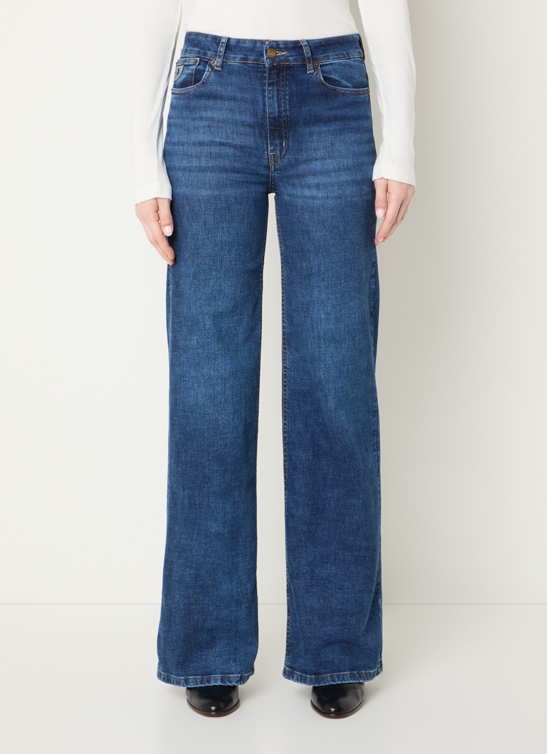 Lois Palazzo high waist straight leg jeans met donkere wassing - detail 4 indigo