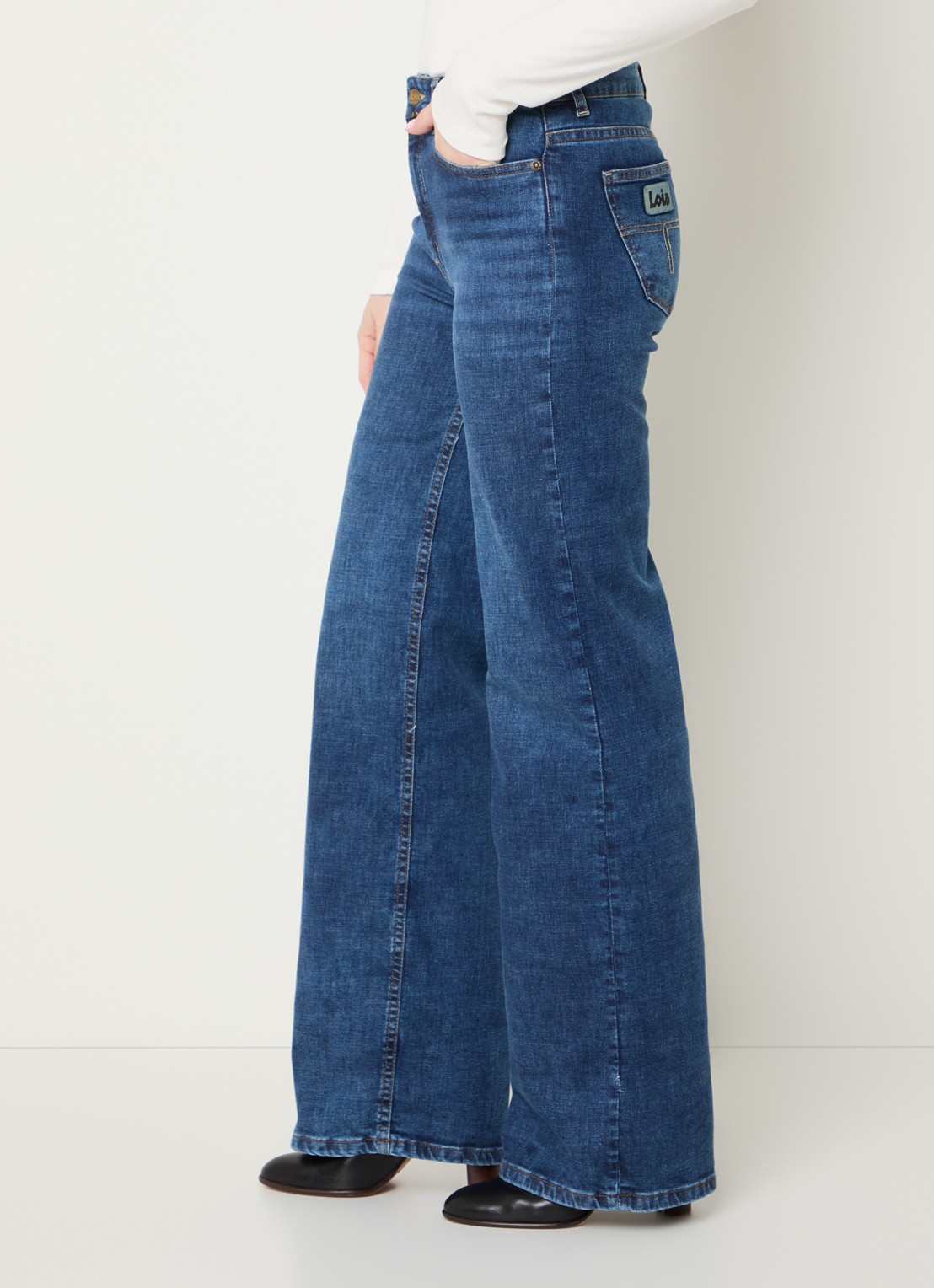 Lois Palazzo high waist straight leg jeans met donkere wassing - detail 5 indigo