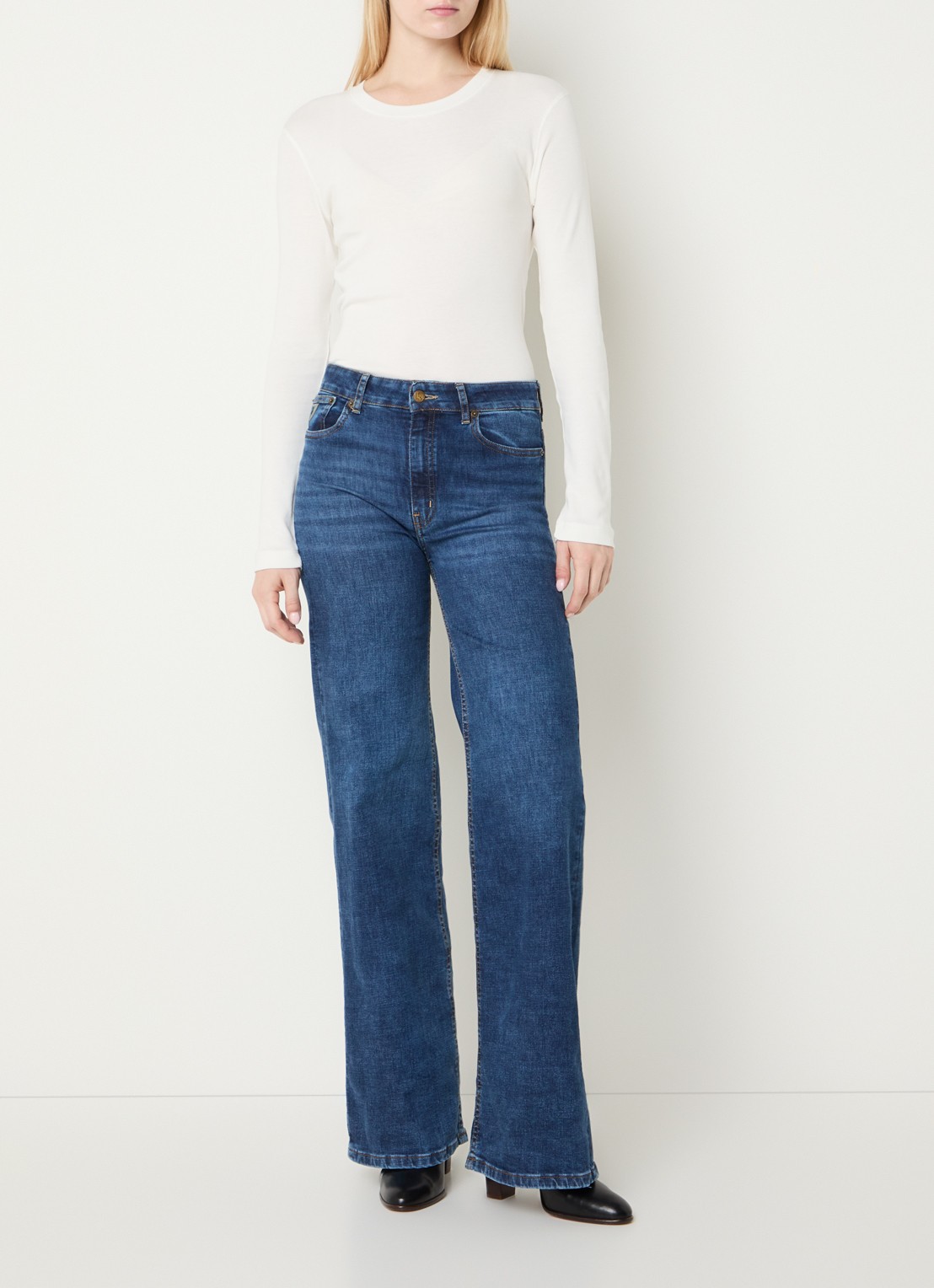 Lois Palazzo high waist straight leg jeans met donkere wassing - voorkant 3 indigo
