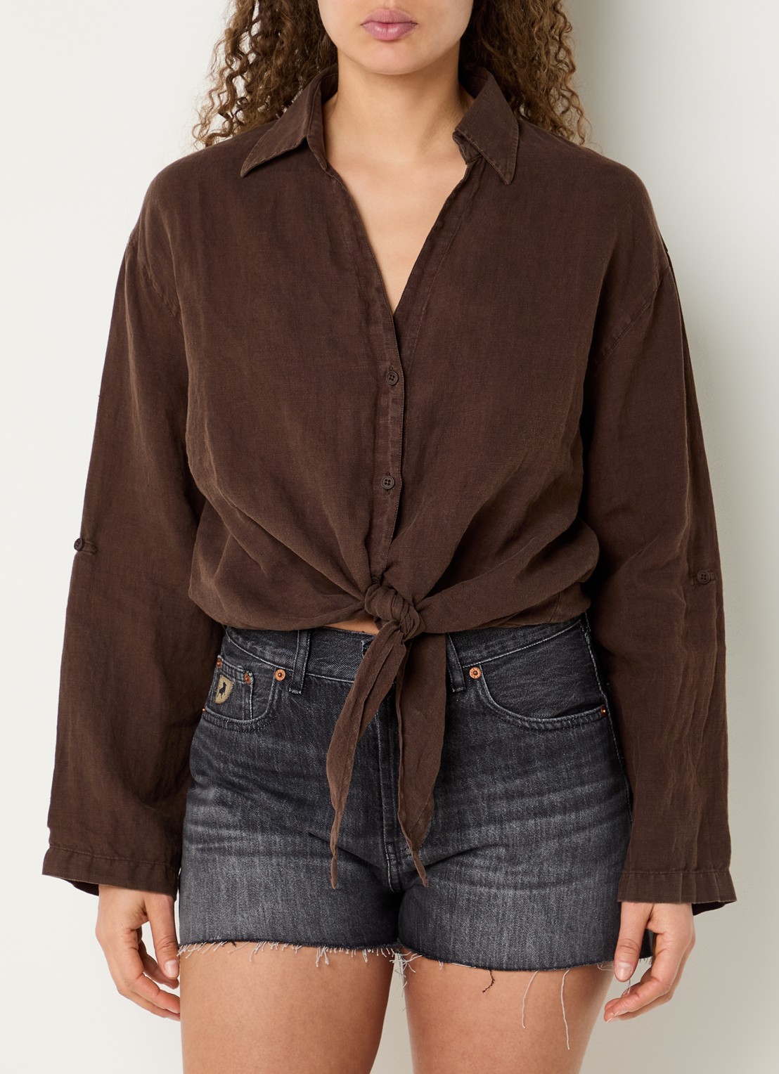 Lois Pia blouse met gestrikt detail - detail bruin