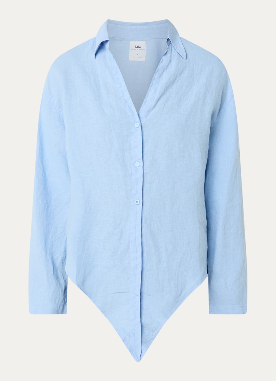 Lois Pia blouse van linnen met gestrikt detail - voorkant lichtblauw