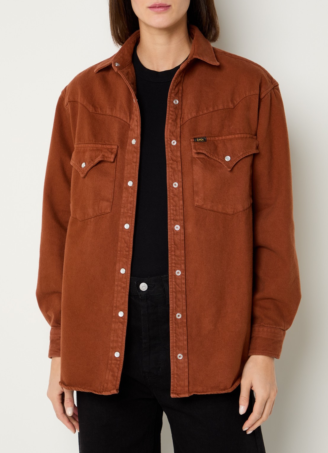 Lois Rafael overshirt van denim met borstzakken - detail 2 oranjebruin