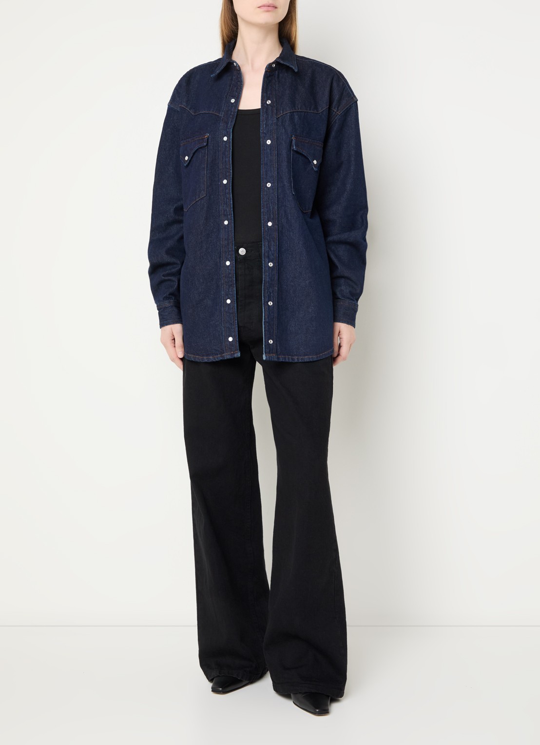 Lois Rafael overshirt van denim met borstzakken - voorkant 3 indigo