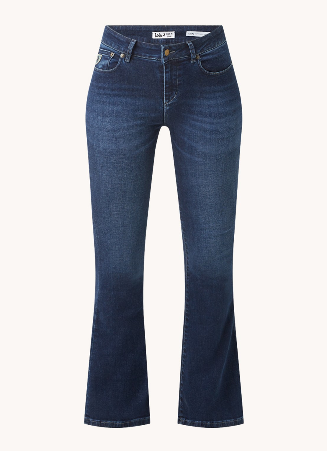Lois Raval high waist flared jeans met donkere wassing - voorkant indigo