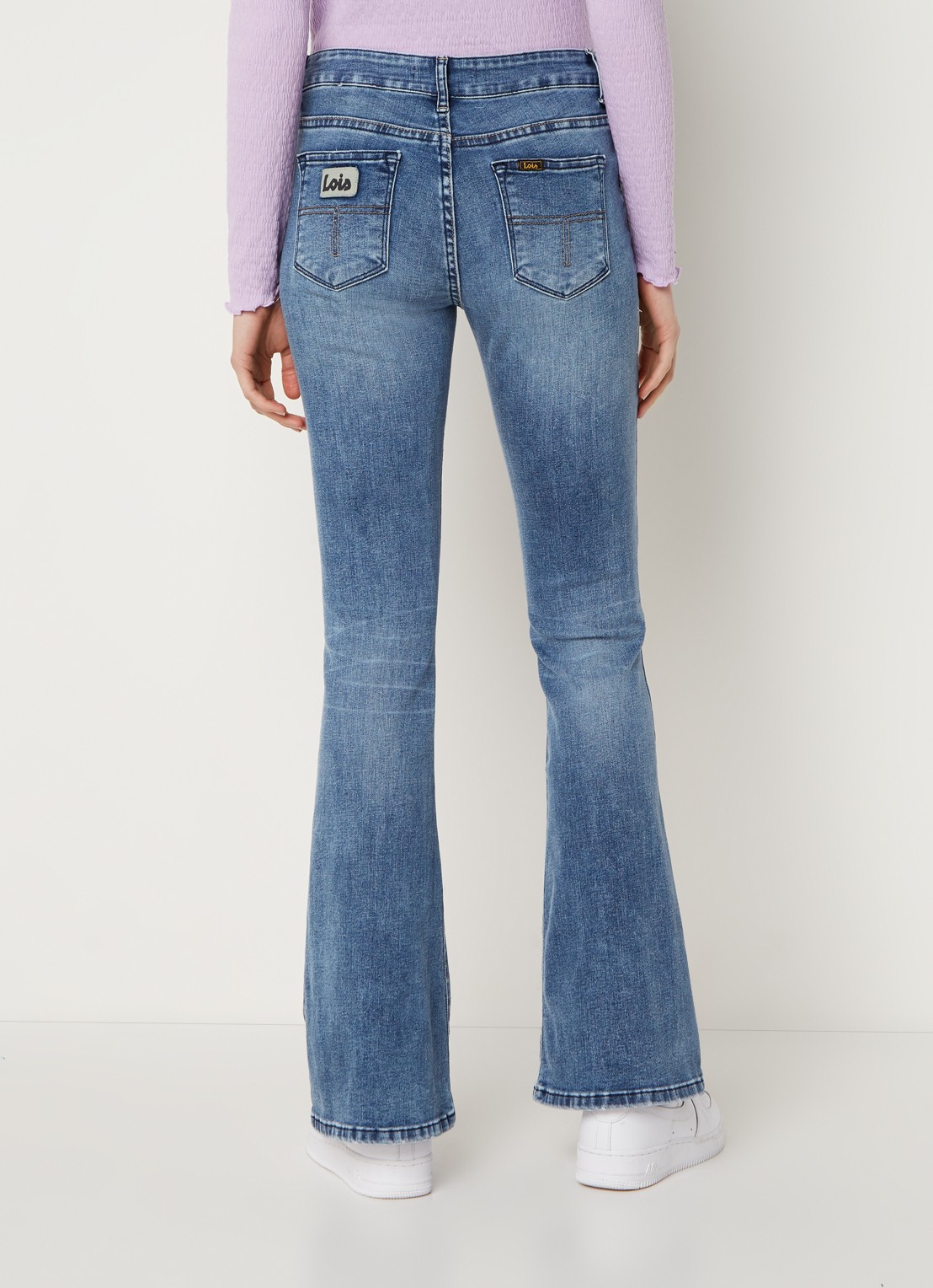 Lois Ravel high waist flared jeans met medium wassing  - achterkant 3 indigo