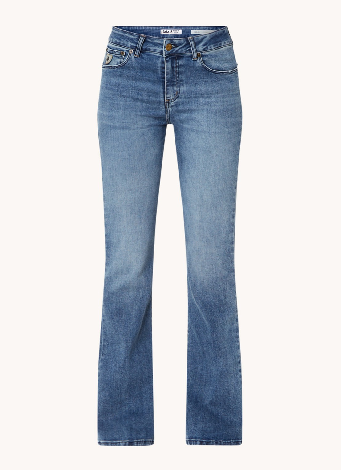 Lois Ravel high waist flared jeans met medium wassing  - voorkant indigo
