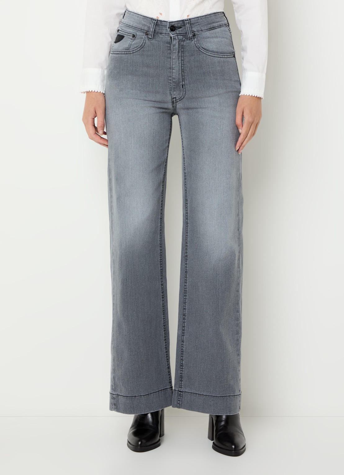 Lois Rosa high waist wide leg jeans met steekzakken - detail 4 grijs