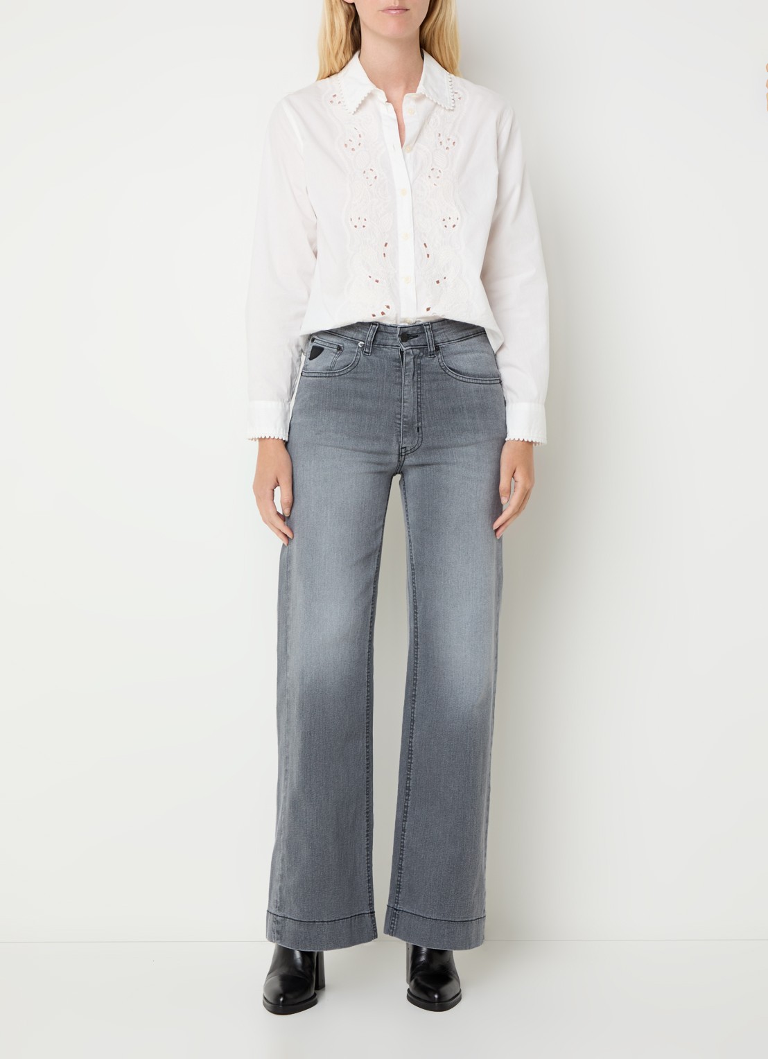 Lois Rosa high waist wide leg jeans met steekzakken - voorkant 2 grijs