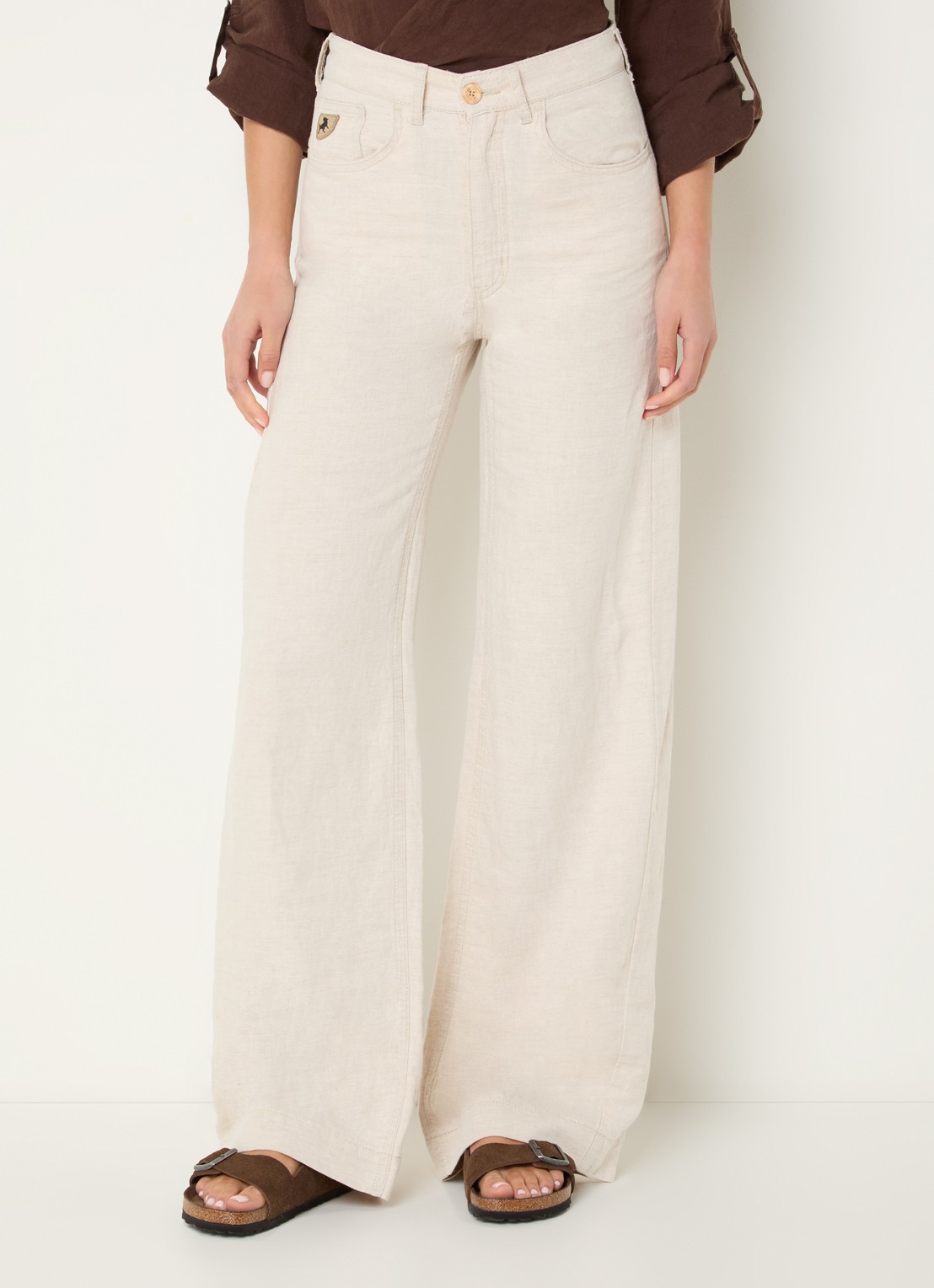 Lois Rosa-R high waist loose fit pantalon in linnenblend - detail 4 beige