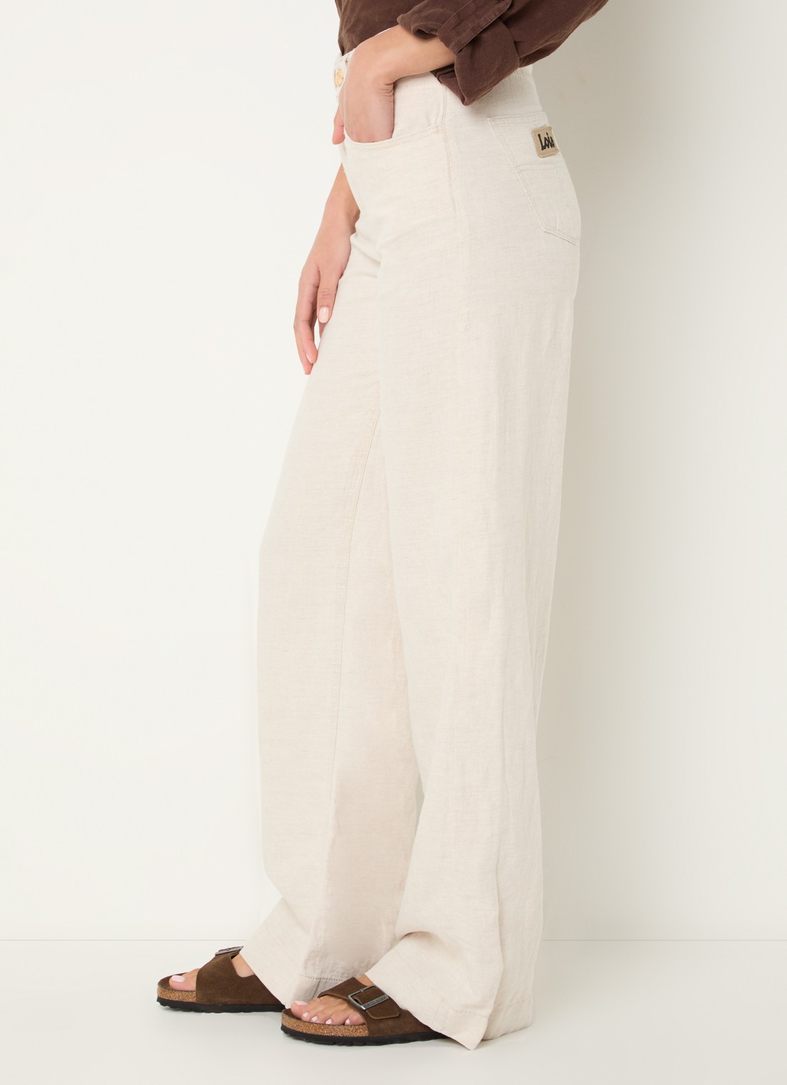 Lois Rosa-R high waist loose fit pantalon in linnenblend - detail 5 beige