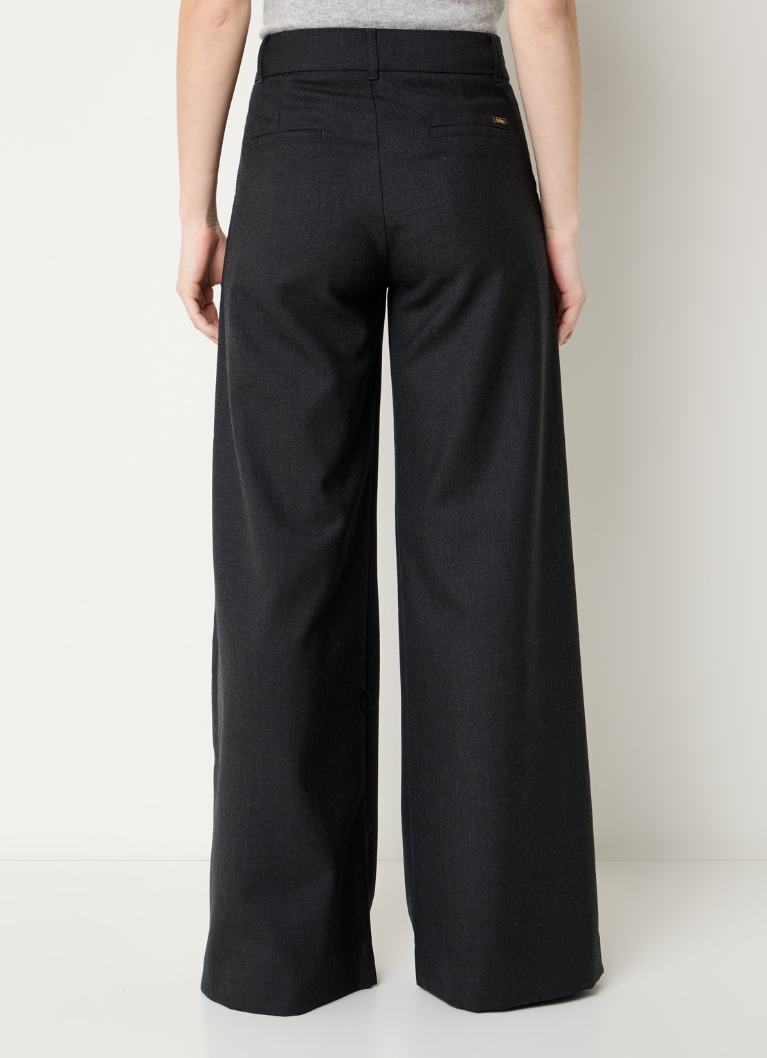 Lois Silvia high waist wide fit broek in wolblend met steekzakken - achterkant antraciet