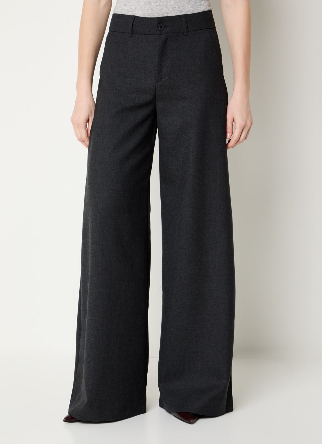 Lois Silvia high waist wide fit broek in wolblend met steekzakken - detail 4 antraciet