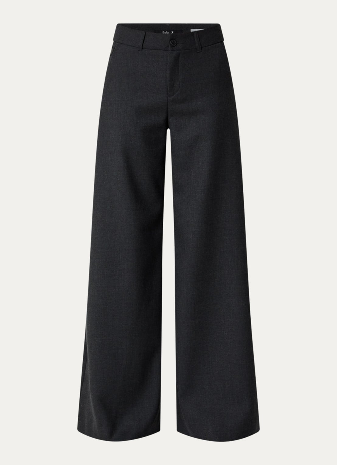 Lois Silvia high waist wide fit broek in wolblend met steekzakken - voorkant 2 antraciet
