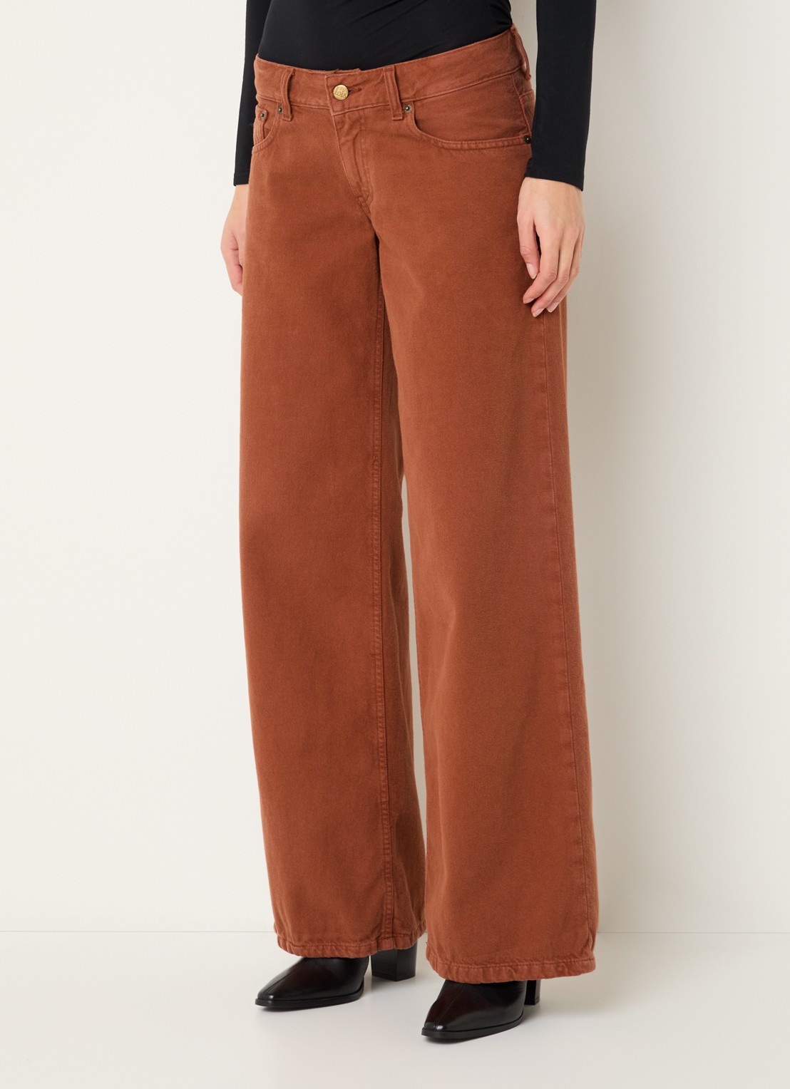 Lois Skale mid waist wide leg jeans met gekleurde wassing - detail 4 oranjebruin