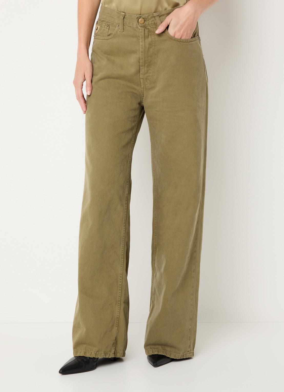 Lois Skater high waist wide leg jeans met gekleurde wassing - detail 2 mosgroen