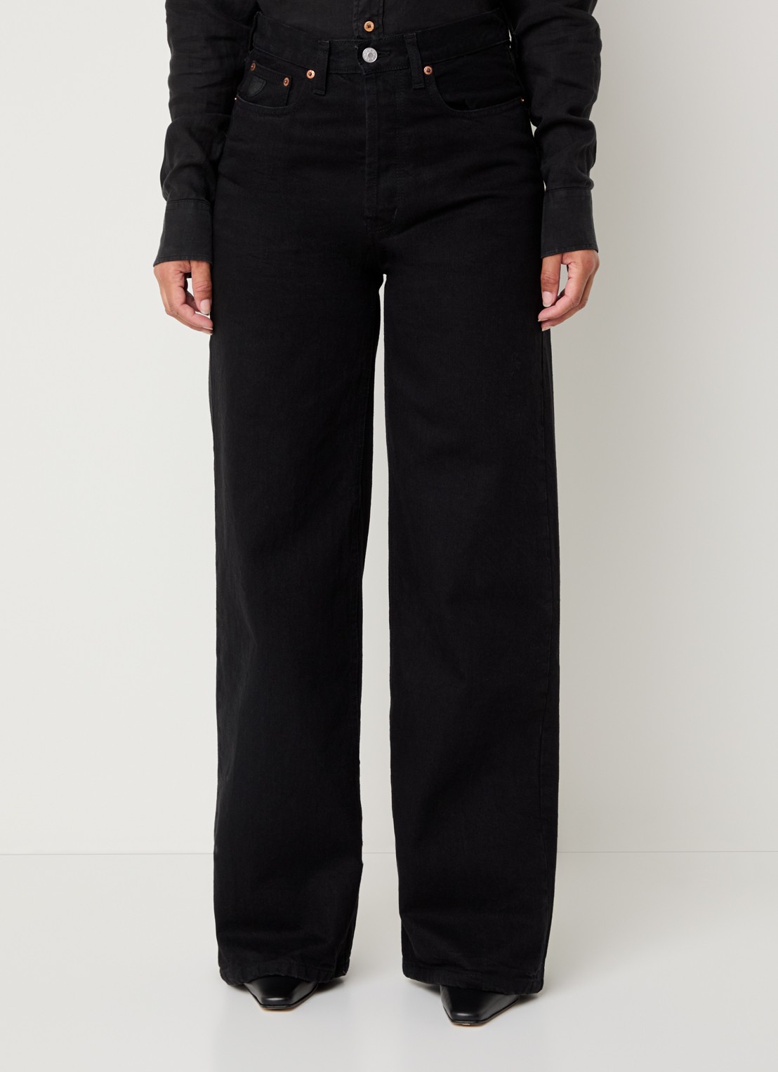 Lois Skater high waist wide leg jeans met gekleurde wassing - detail 2 zwart