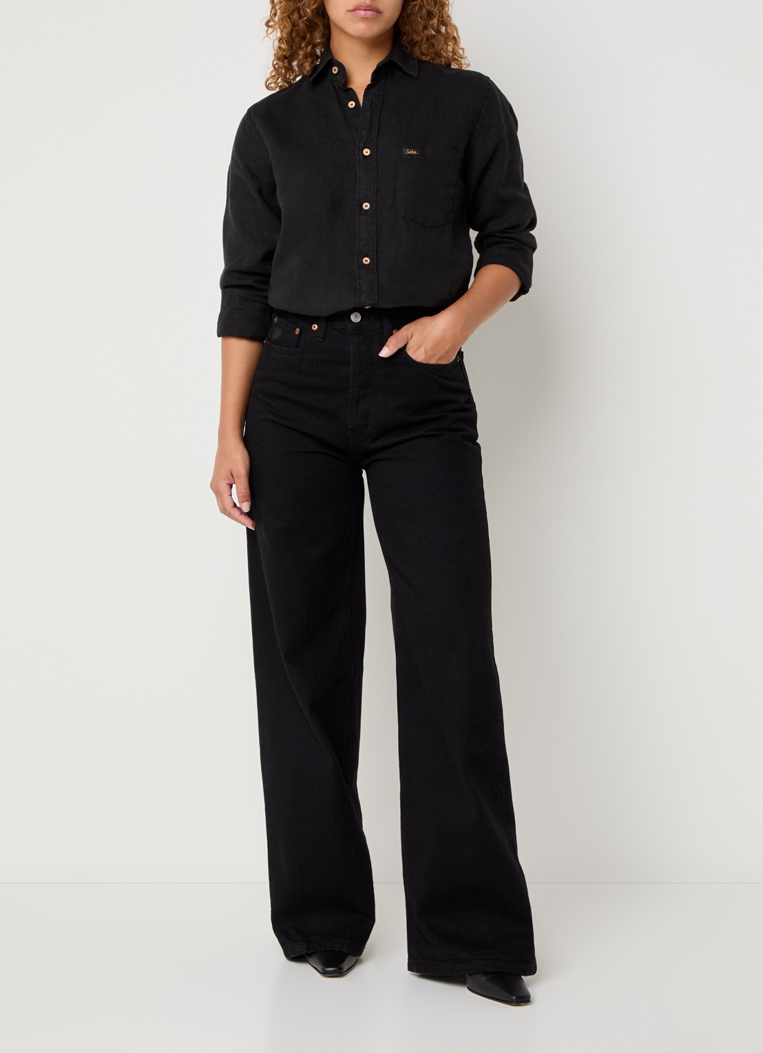 Lois Skater high waist wide leg jeans met gekleurde wassing - voorkant 5 zwart