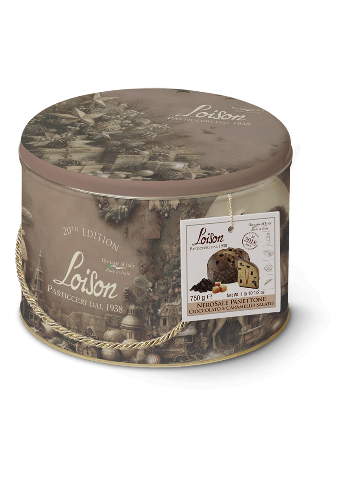 Loison NeroSale panettone in bewaarblik 750 gram - voorkant undefined
