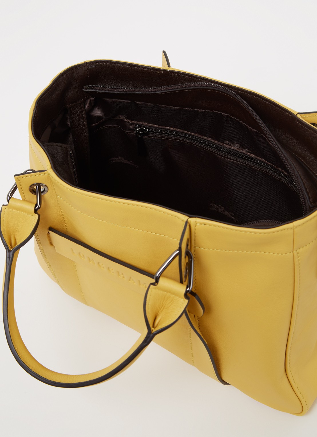 Longchamp 3D handtas S van kalfsleer - detail 3 mosterd
