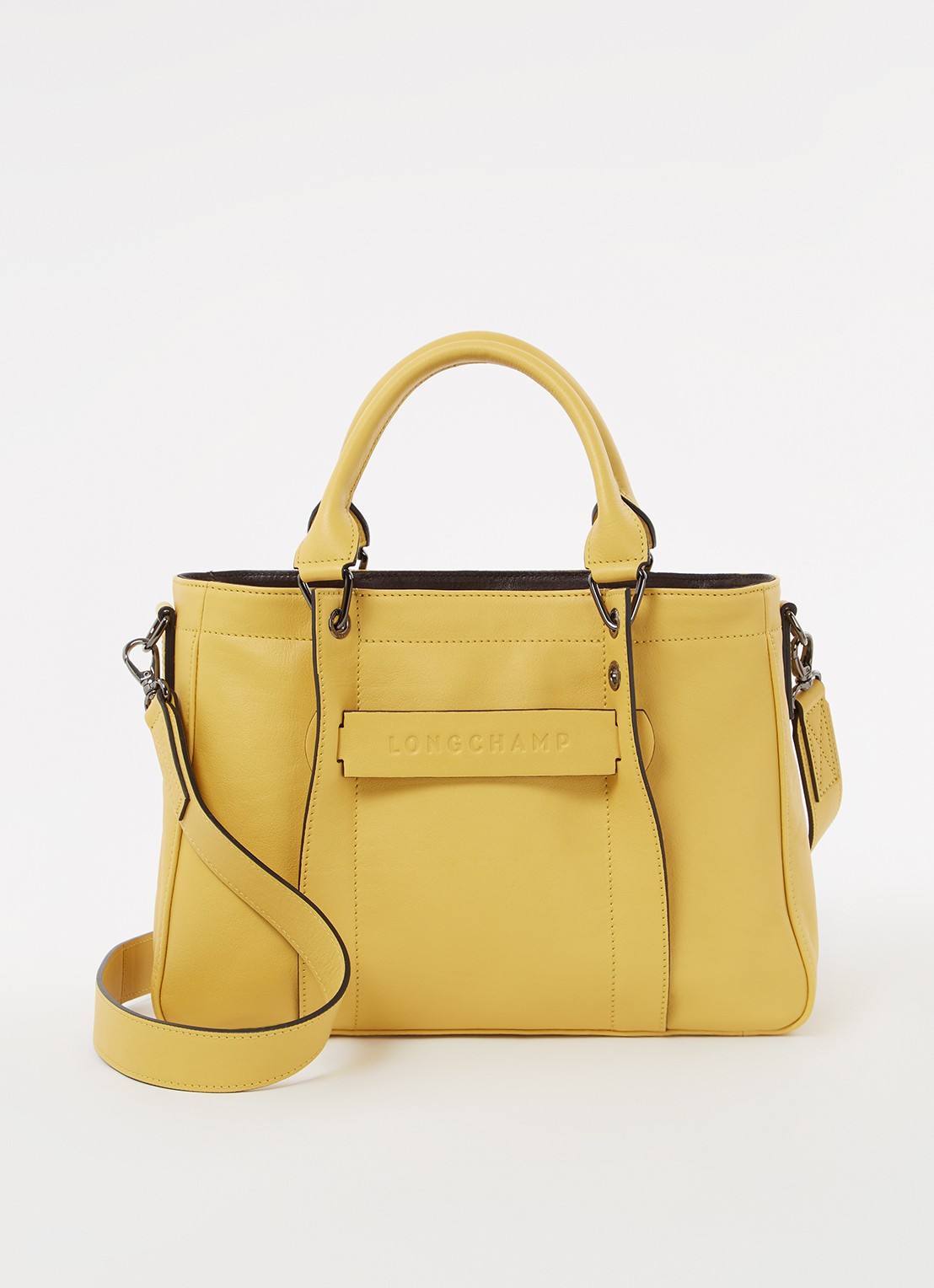 Longchamp 3D handtas S van kalfsleer - voorkant mosterd