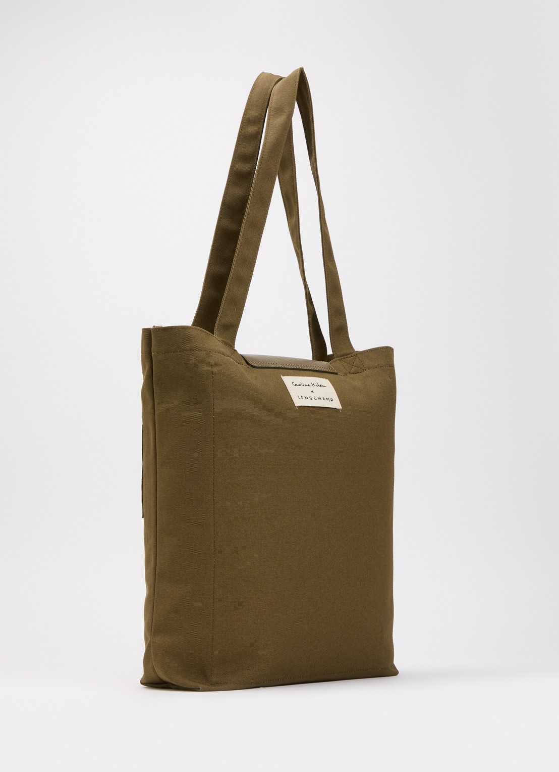 Longchamp Caroline Hélain x Longchamp schoudertas M met leren details - achterkant 5 olijfgroen