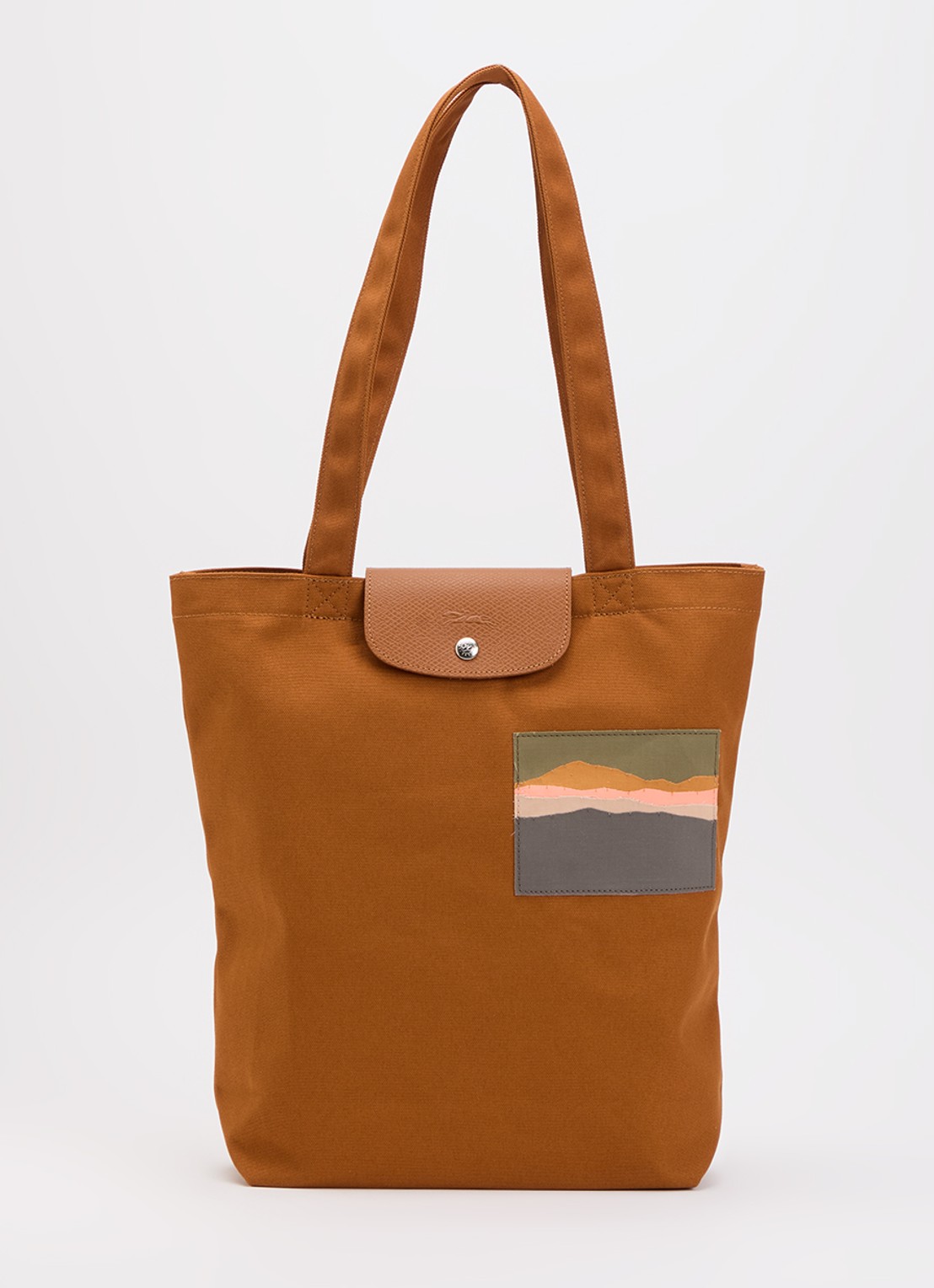 Longchamp Caroline Hélain x Longchamp schoudertas M met leren details - voorkant cognac