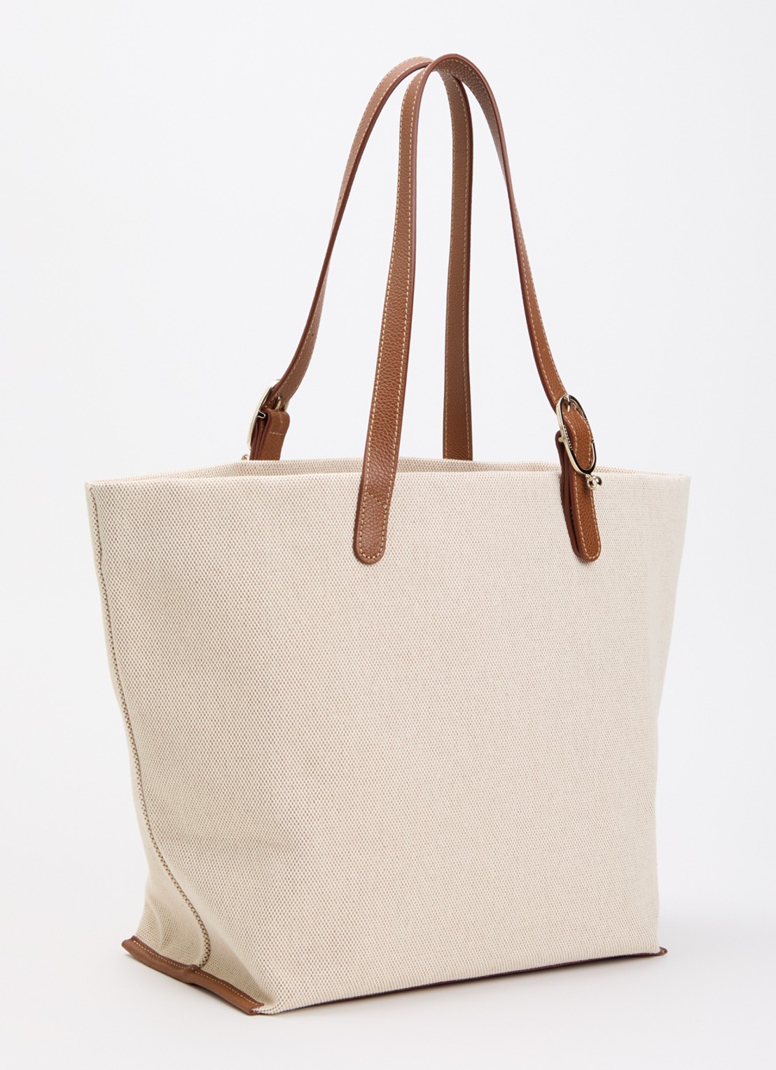 Longchamp Complice shopper XL van canvas met leren details - achterkant cognac