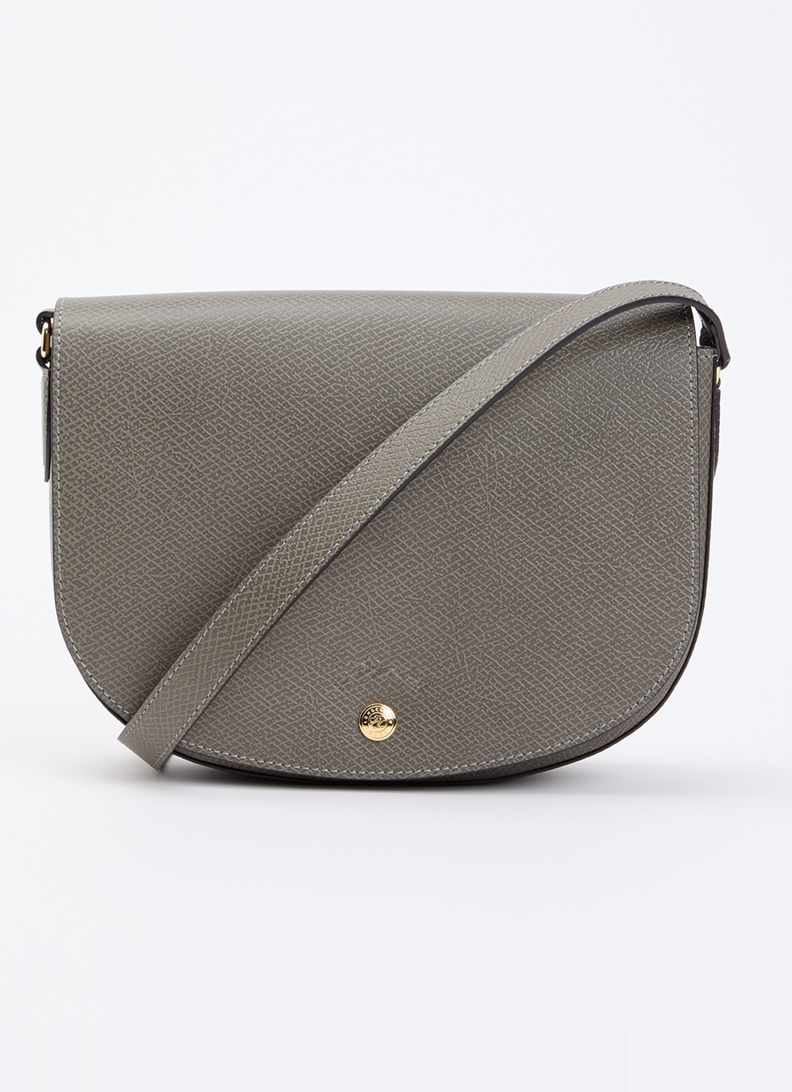 Longchamp Épure crossbodytas M van leer met verstelbare schouderriem  - voorkant grijs