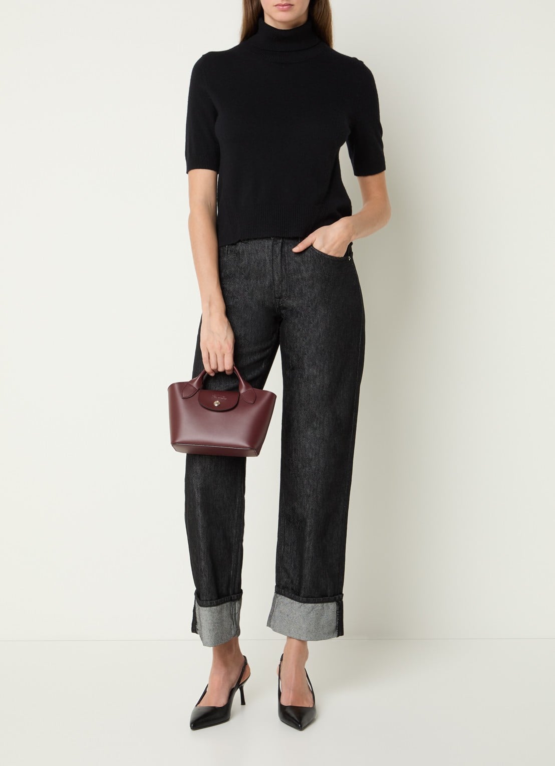 Longchamp Épure crossbodytas XS van kalfsleer met afneembare schouderriem - voorkant 3 bordeauxrood