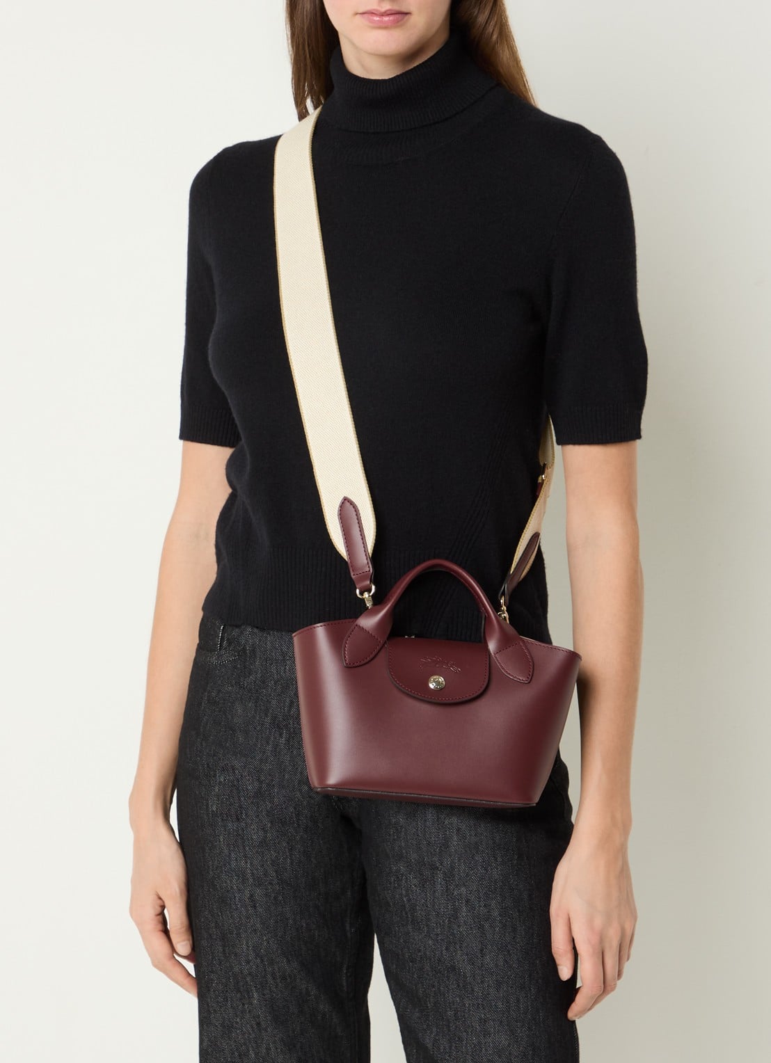Longchamp Épure crossbodytas XS van kalfsleer met afneembare schouderriem - voorkant 4 bordeauxrood