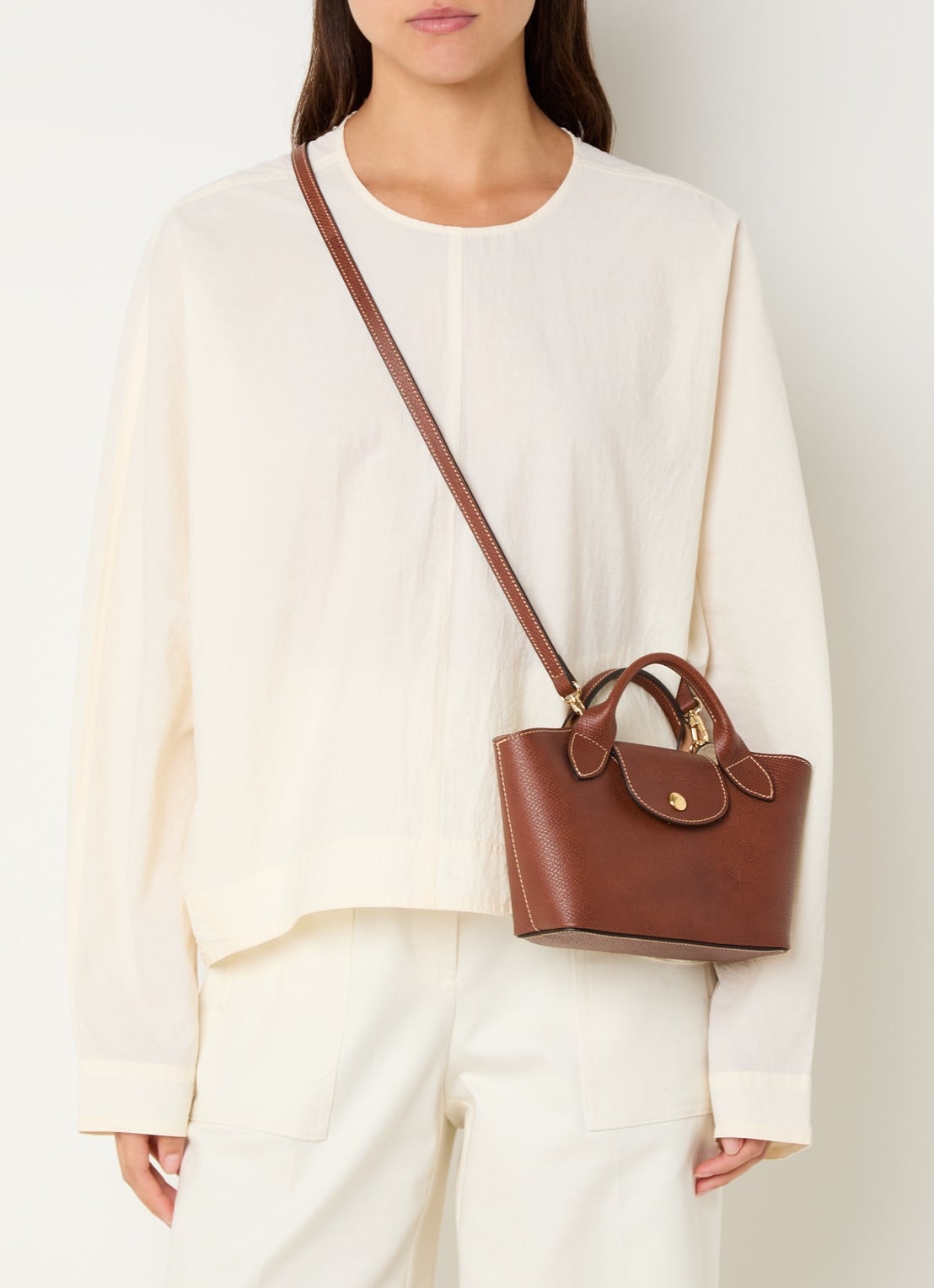 Longchamp Épure crossbodytas XS van leer met afneembare schouderriem - voorkant 7 roodbruin
