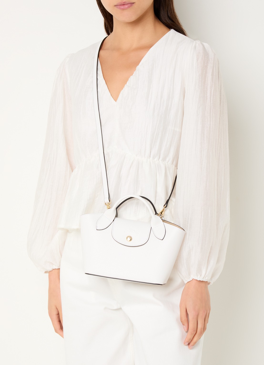 Longchamp Épure crossbodytas XS van leer met afneembare schouderriem - voorkant 7 wit