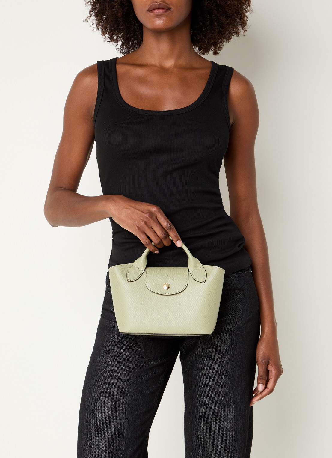 Longchamp Épure crossbodytas XS van leer met afneembare schouderriem - voorkant 6 lindegroen