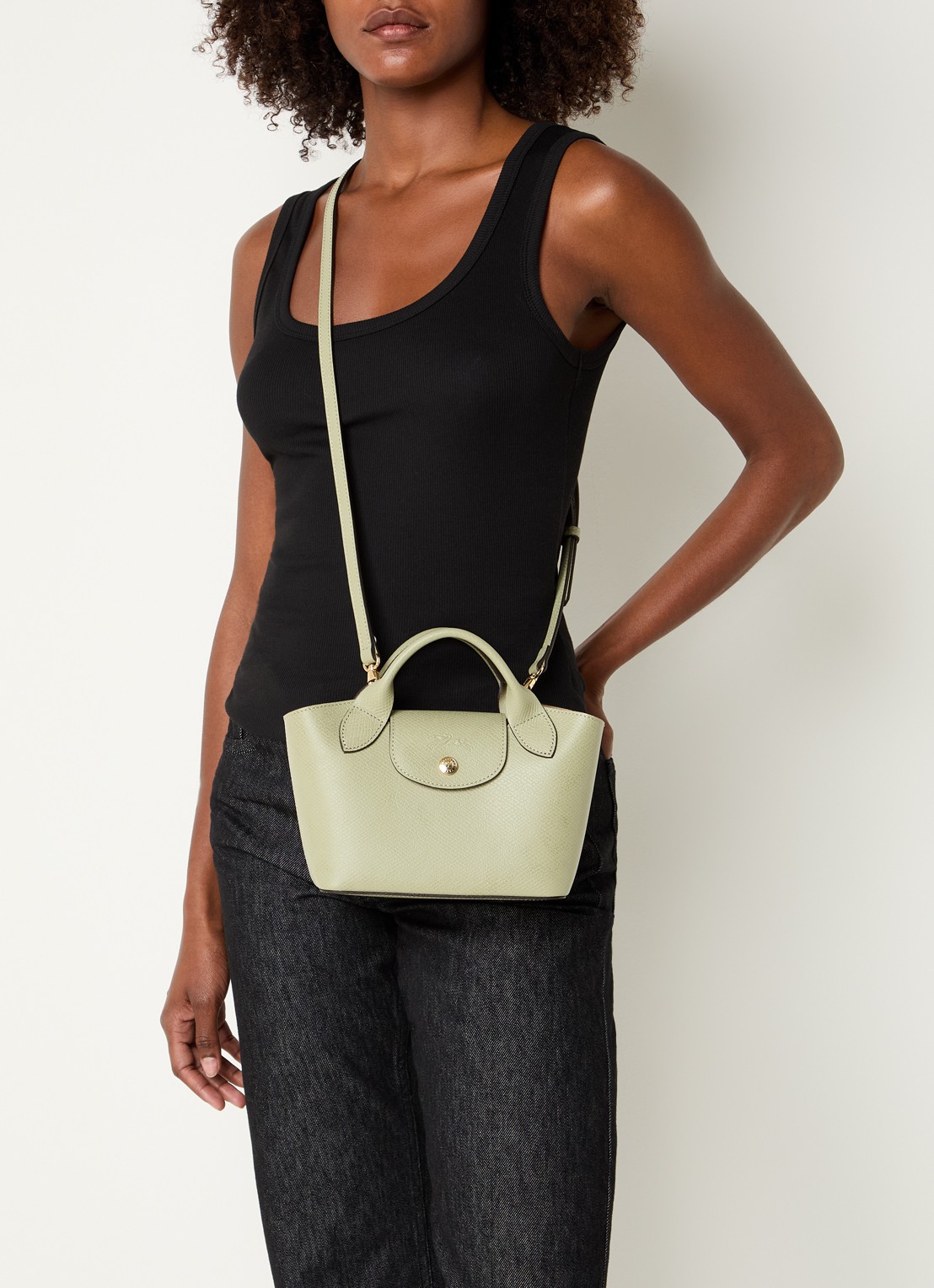 Longchamp Épure crossbodytas XS van leer met afneembare schouderriem - voorkant 7 lindegroen