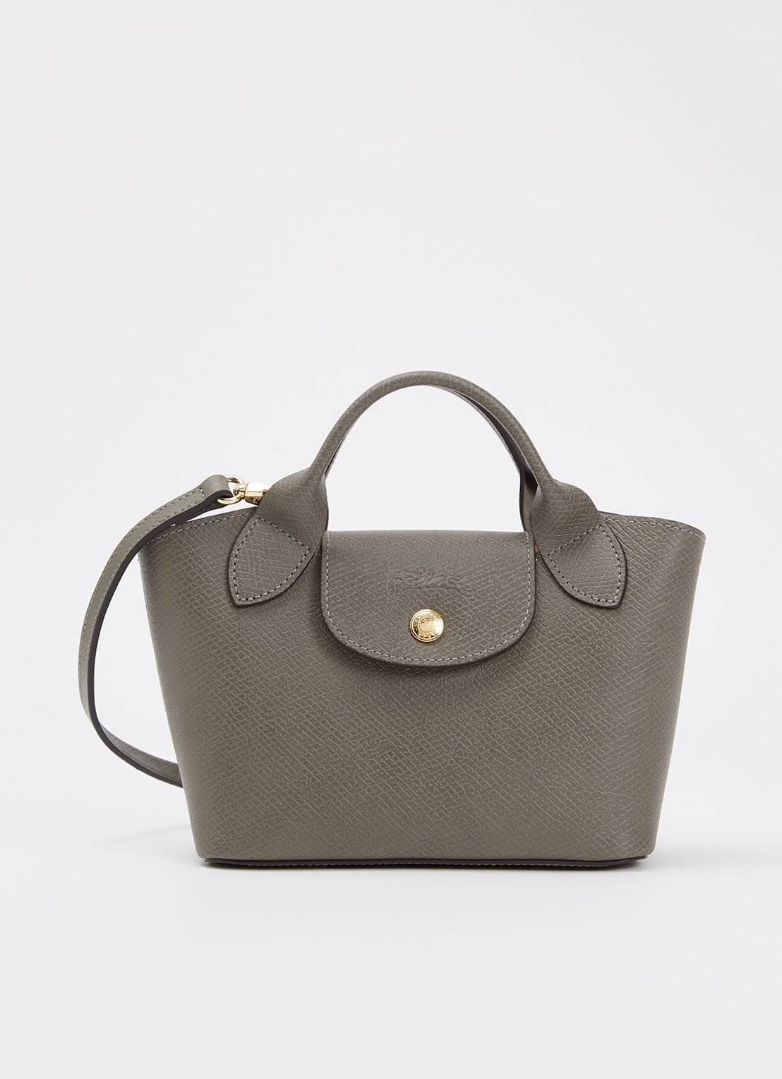 Longchamp Èpure handtas van leer met afneembare schouderriem - voorkant grijs