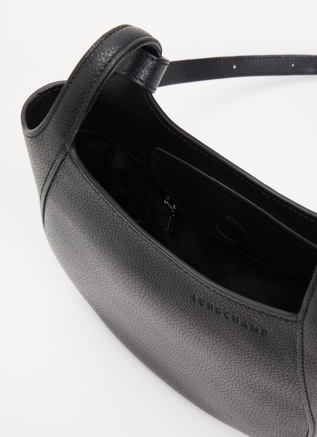 Longchamp Le Foulonné crossbodytas S van leer - detail 3 zwart