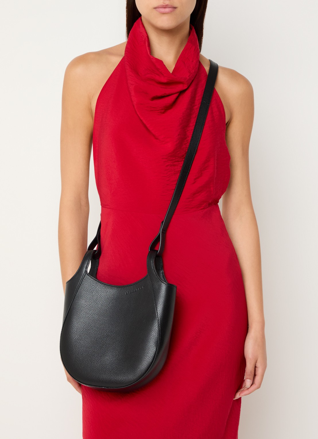 Longchamp Le Foulonné crossbodytas S van leer - voorkant 2 zwart