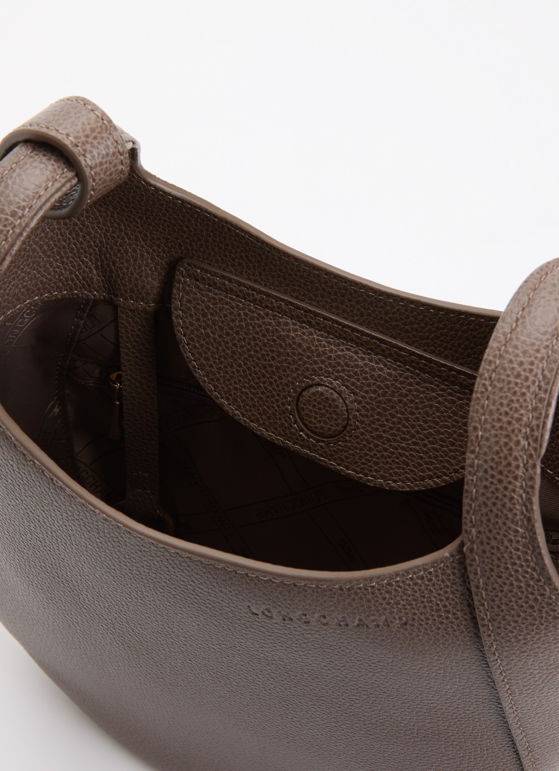 Longchamp Le Foulonné crossbodytas S van leer - detail 2 taupe