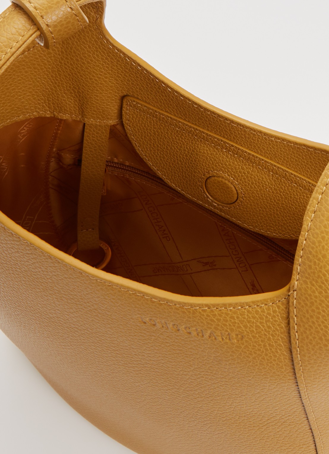 Longchamp Le Foulonné crossbodytas S van leer - detail 3 okergeel