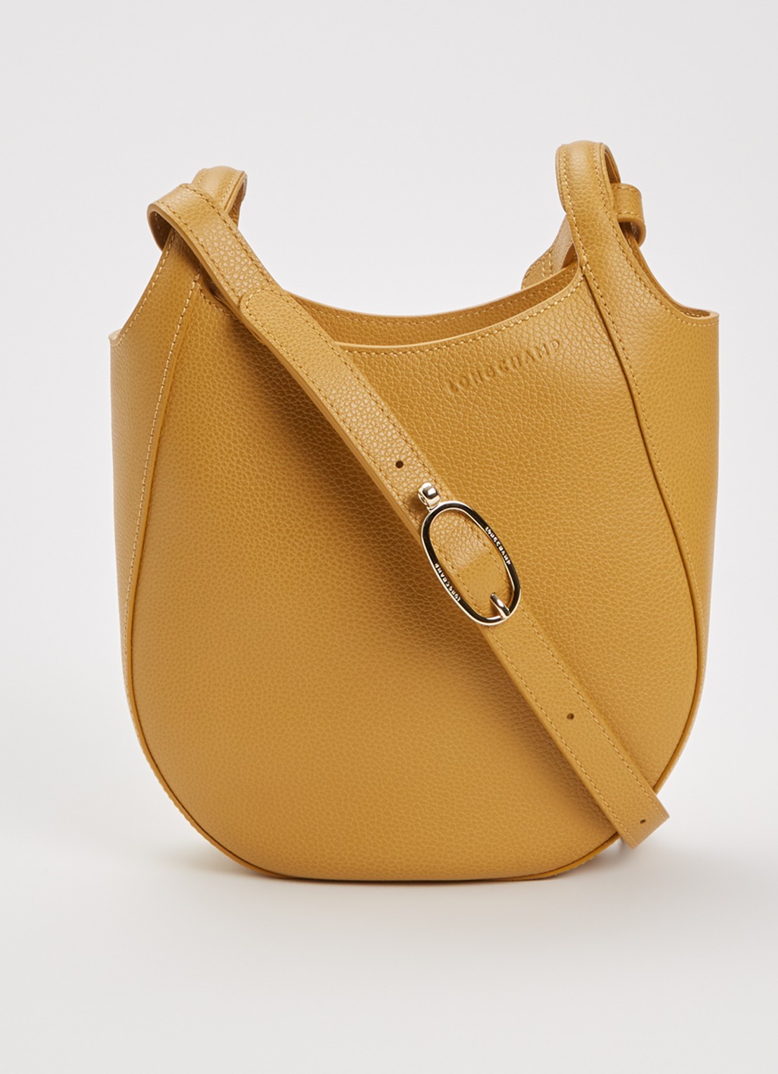 Longchamp Le Foulonné crossbodytas S van leer - voorkant okergeel