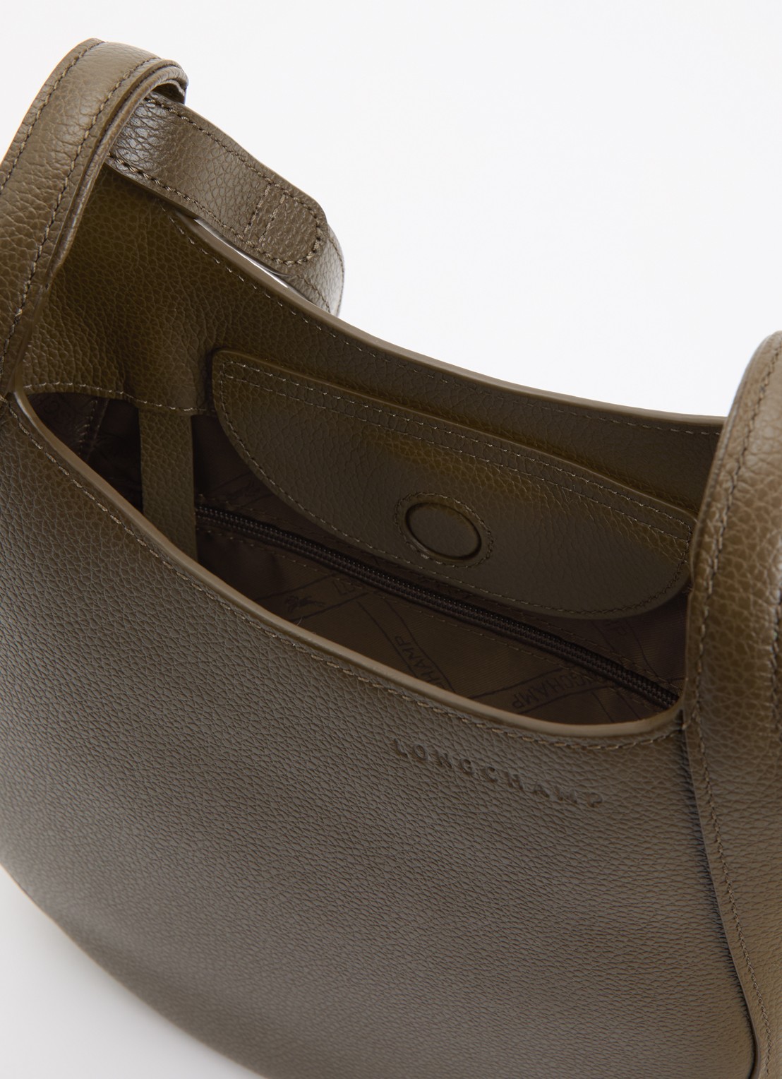 Longchamp Le Foulonné crossbodytas S van leer - detail 2 olijfgroen