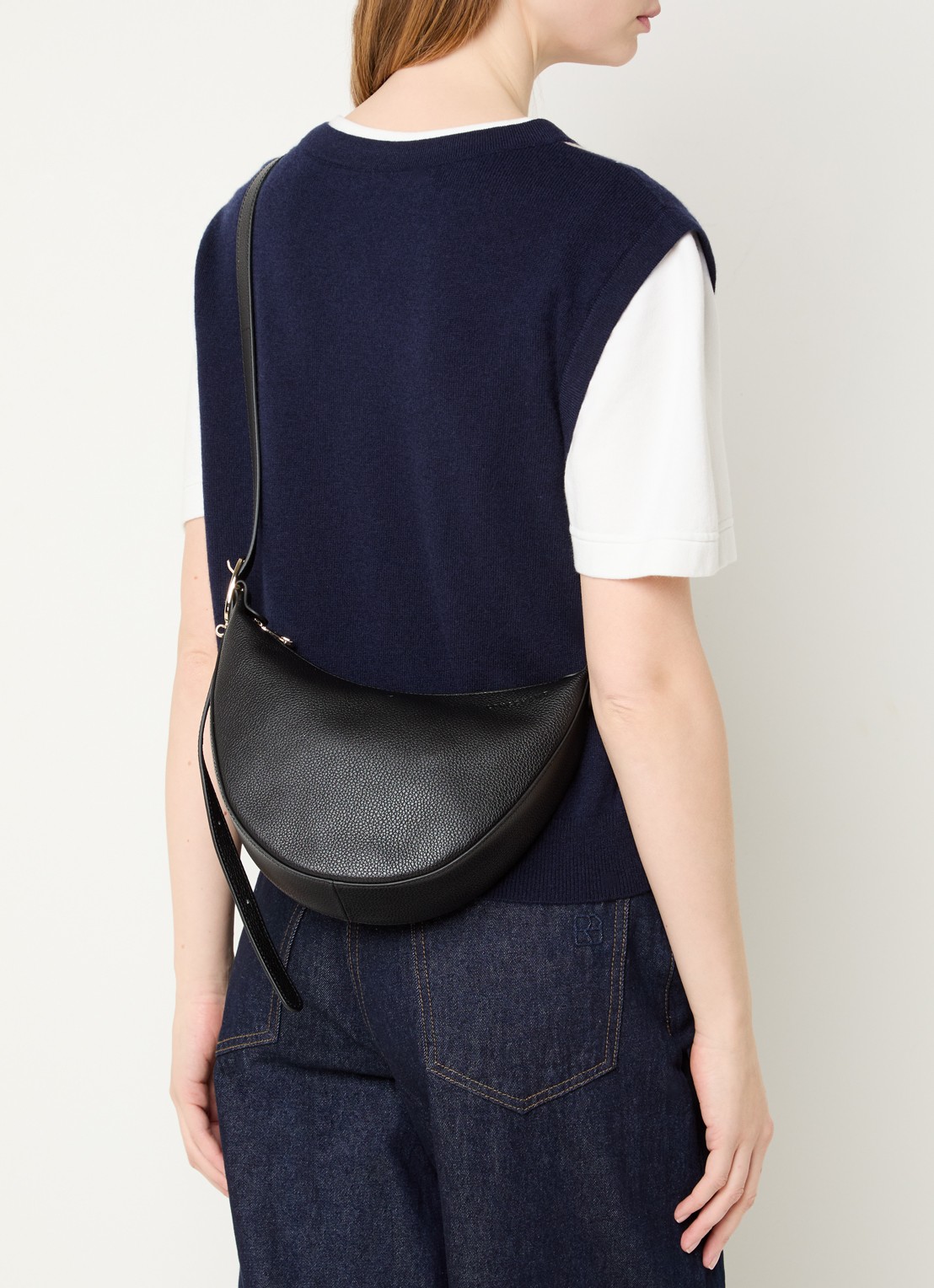 Longchamp Le Foulonné crossbodytas S van leer - voorkant 2 zwart