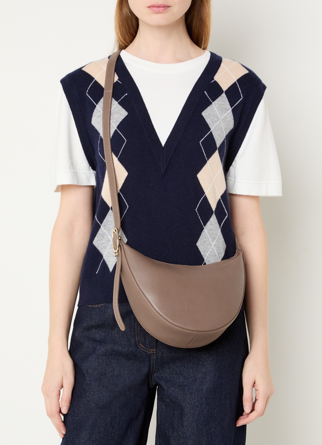 Longchamp Le Foulonné crossbodytas S van leer - voorkant 6 zand