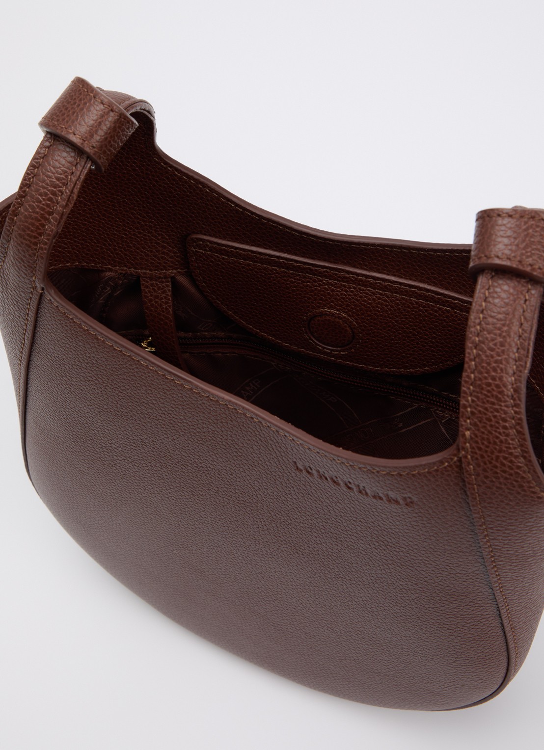 Longchamp Le Foulonné crossbodytas S van leer - detail 4 donkerbruin