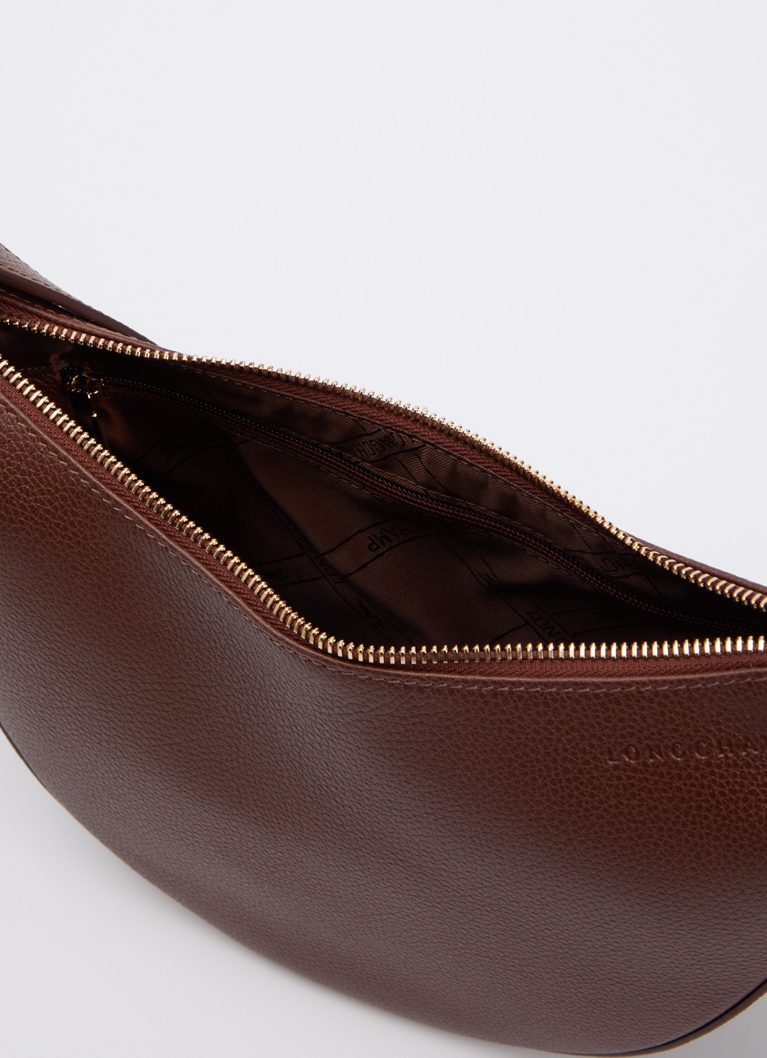 Longchamp Le Foulonné crossbodytas S van leer - detail 2 donkerbruin