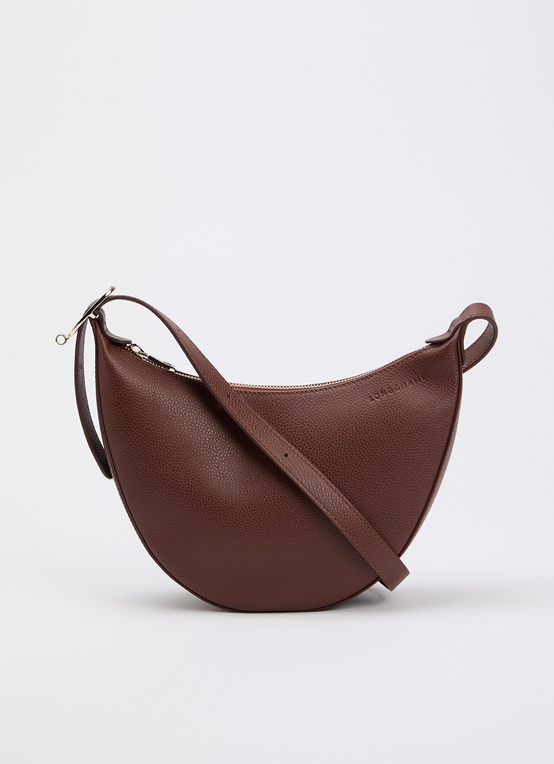 Longchamp Le Foulonné crossbodytas S van leer - voorkant 5 donkerbruin